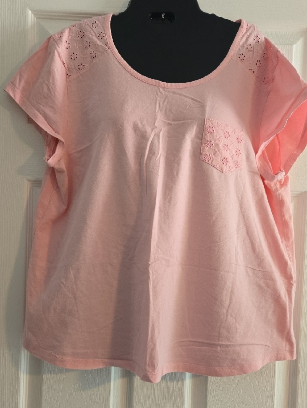 croft & barrow Light Pink Eyelet Pocket Short Sleeve Tee